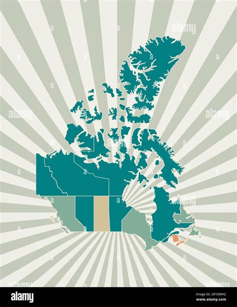 Canada Map Poster With Map Of The Country In Retro Color Palette