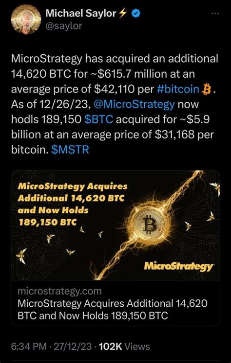 Microstrategy Has Acquired An Additional Btc For Ensign