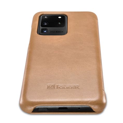 Icarer Curved Edge Vintage Folio Kožna Preklopna Torbica Za Samsung Galaxy S20 Ultra Khaki