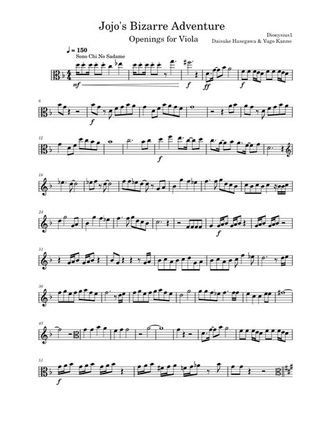 Jojos Bizarre Adventure Openings For Viola Wip Sheet Music For Viola