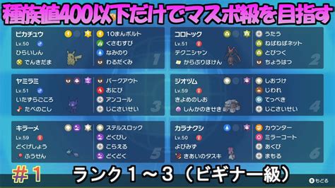 【ポケモンsv】種族値400以下だけでマスターボール級を目指す（ランク1～3） 1 Youtube