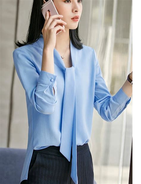 2018 Autumn Long Sleeve Office Chiffon Shirts Women Simple Plus Size