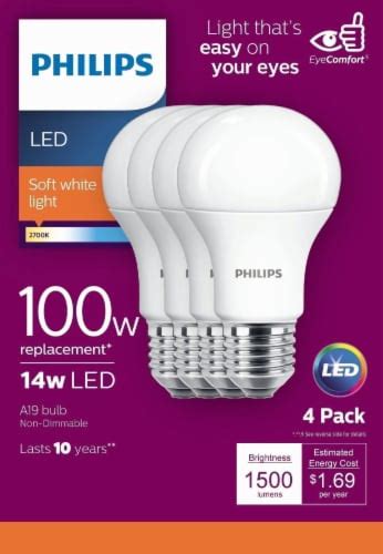 Philips 14 Watt 100 Watt A19 Soft White Led Light Bulbs 4 Pk Fred Meyer