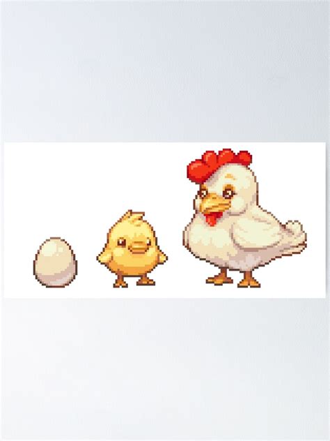 Egg Chick And Hen Chicken Pixel Art Poster By Bdws Redbubble