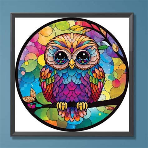 5D DIY Full Round Drill Diamond Painting Stained Glass Owl Home Decor