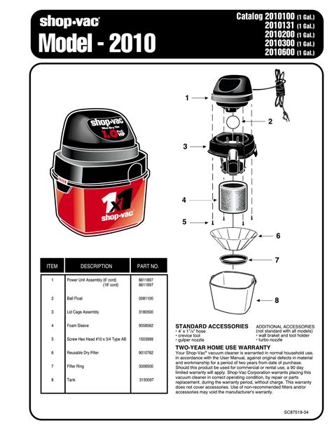 Shop Vac Parts List For 2010 Models 1 Gallon 1x1® Vac Shop Vac Store