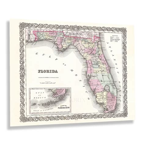 Historix Vintage 1855 Florida Map Poster Vintage Florida Map Wall Art Print History Map Of