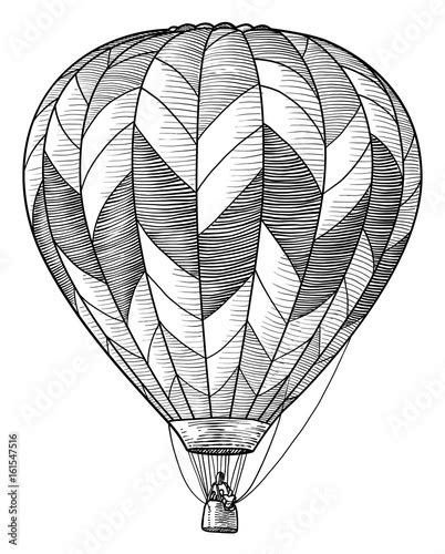 Hot Air Balloon Illustration Drawing Engraving Ink Line Art Vector