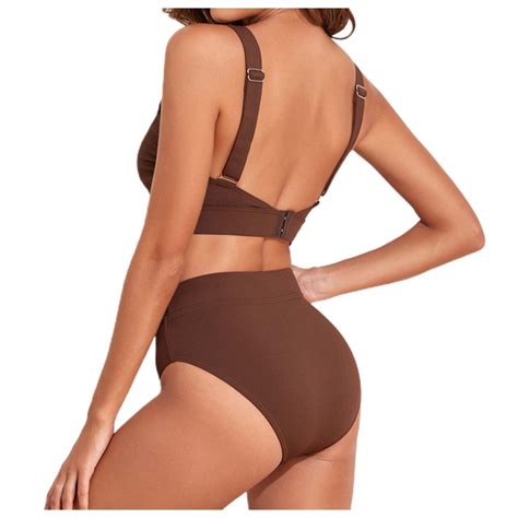 CAIVO Women Swimwear Flattering High Waisted PCS Bikini Set Crisscross Top With Gathered Detail