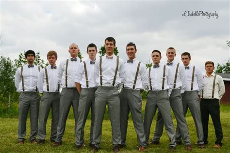 Groomsmen Bow Ties Suspender Straps Handsome Groomsmen Grey Fall