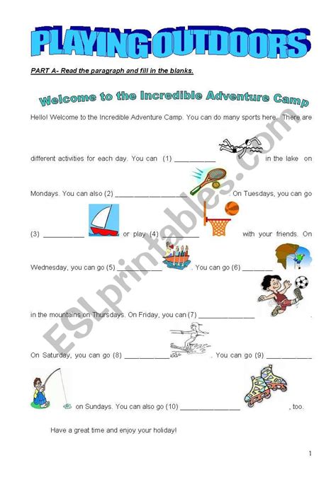 Outdoor Activities Esl Worksheet By Aavci