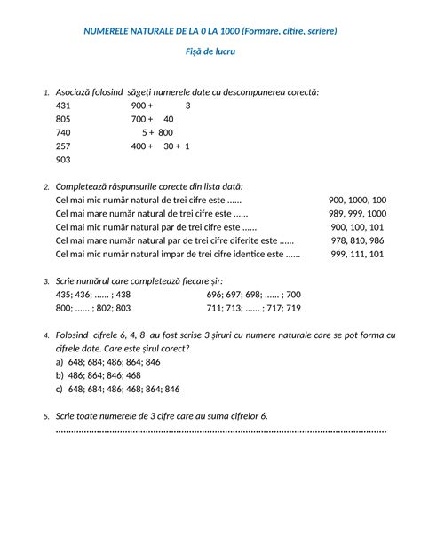 Academiaabc Fi De Lucru Numerele Naturale De La La Formare