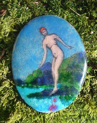 Arts Crafts Naked Woman Bather Enamel Plaque