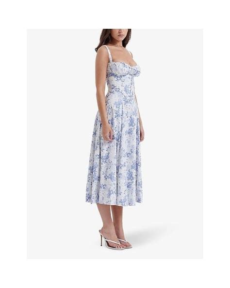 House Of Cb Carmen Sleeveless Cotton-blend Midi Dress in Blue | Lyst