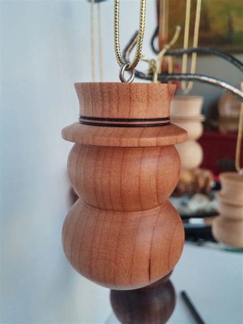 Wood Turned Christmas Snowman Ornament In Cherry Wooden Christmas