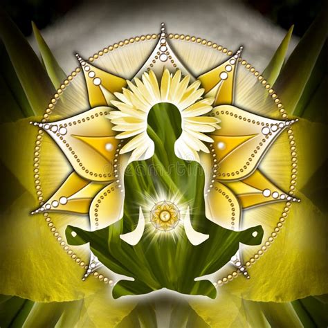 Solar Plexus Chakra Meditation In Yoga Lotus Pose In Front Of Manipura