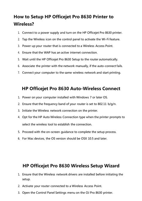 Quick HP Officejet Pro 8630 Wireless Setup PDF