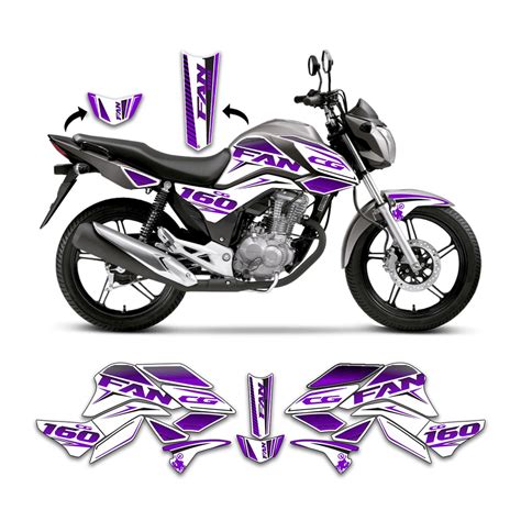 Kit Adesivos Carenagem Completo Honda CG Fan 160 Branco E Roxo Shopee