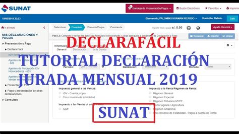 Declaración jurada mensual Sunat 2019 Tutorial declarafacil paso a