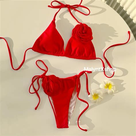Roses Bikini บกนบราสามเหลยม แตงโบวดอกกหลาบ เซต2ชน แบบผก Shopee Thailand