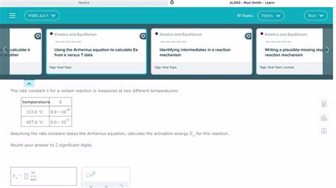 ALEKS Using The Arrhenius Equation To Calculate Ea From K Versus T