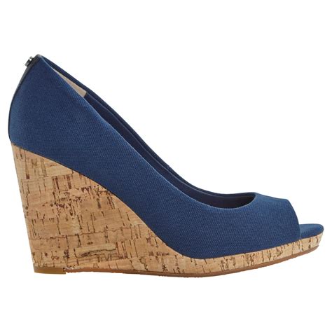 Dune Celia Cork Wedge Peep Toe Court Shoes In Blue Navy Lyst