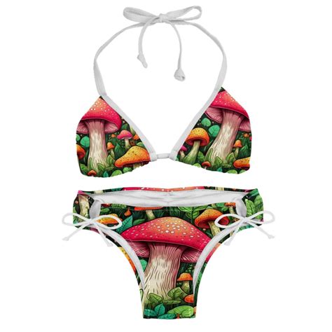 Mushroom Detachable Sponge Adjustable Strap Bikini Set Two Pack