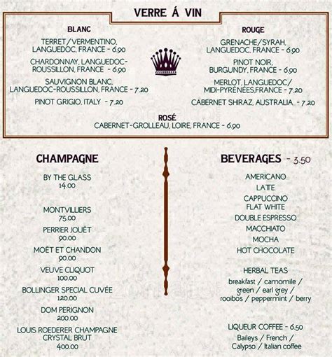 Menu at Café en Seine pub & bar, Dublin