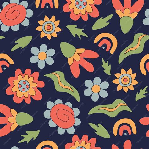 Premium Vector Vintage Seamless Pattern With Groovy Flowers
