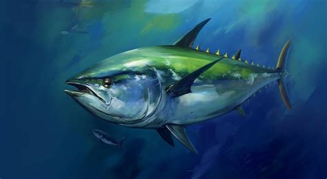 Premium AI Image Painting Of A Tuna In The Ocean With A Lot Of Fish