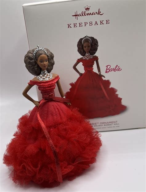 Rare Hallmark Keepsake Ornament African American Holiday Barbie In Magnificent Red Gown Mint