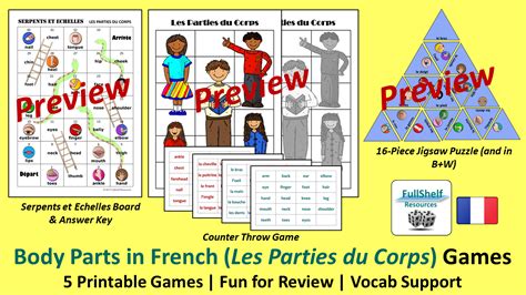 French Body Parts Games Teaching Resources