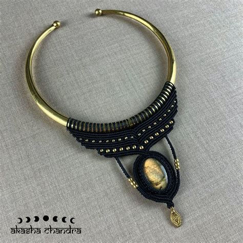 Statement Makramee Choker Labradorit Collier Gold Boho Messing