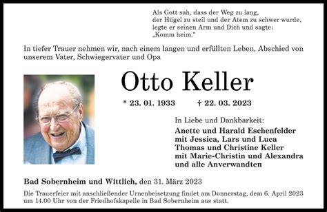 Traueranzeigen Von Otto Keller Rz Trauer De