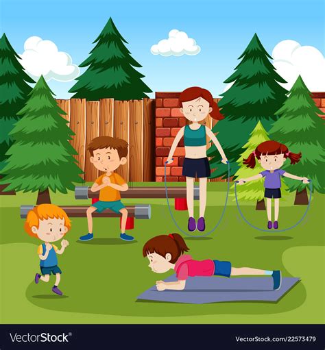 People Exercising In Park Royalty Free Vector Image