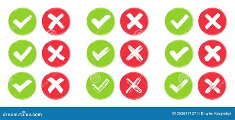 Check Mark Set Green Check Mark And Red Cross Icons Stock Vector