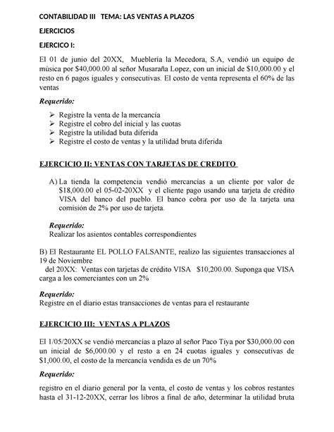 Practica Tema Iii Las Ventas A Plazos Contabilidad Iii Tema Las