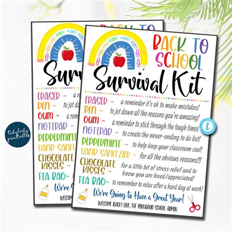 Editable Back To School Survival Kit Printable T Tag Etsy Canada