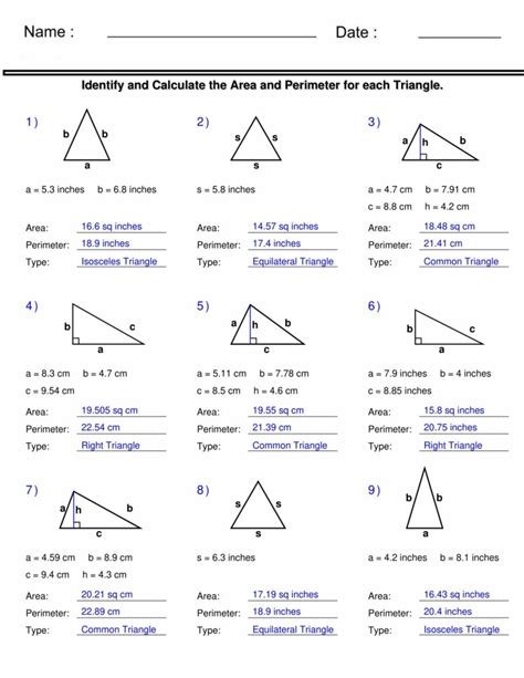 Area And Perimeter Of Triangles Identify And Calculate Triangle Worksheets Made By Teachers