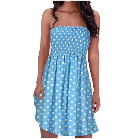 Tube Top Dress For Women Casual Summer Strapless Sleeveless Printed