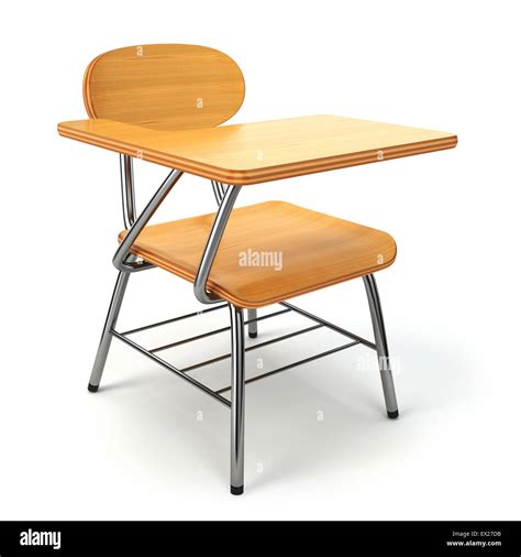 Wooden school desk and chair isolated on white. 3d Stock Photo - Alamy