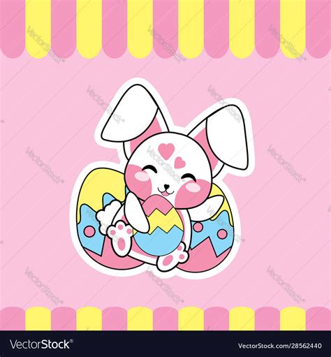 Easter Greeting Card With Cute Bunny And Eggs Vector Image