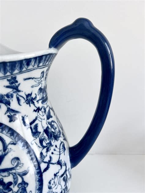 Large vintage blue and white ceramic jug - Tesori Studios