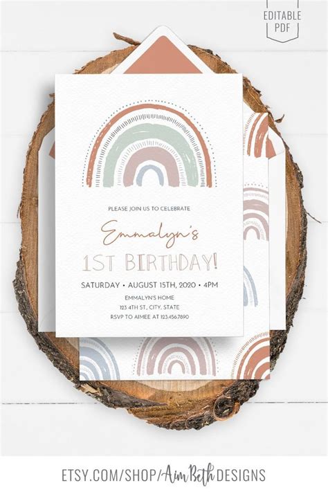 Muted Rainbow Invitation Boho Rainbow Birthday Invite Pastel Rainbow