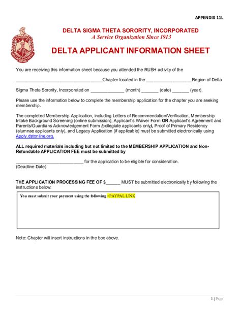 Fillable Online Delta Applicant Information Sheet Fax