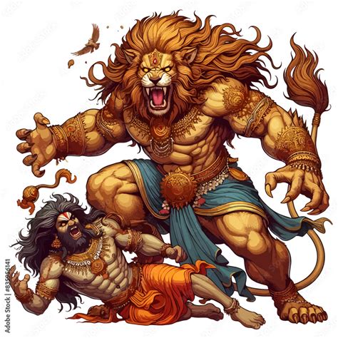 Lord Narasimha the fourth avatar of the Hindu god Vishnu for Narasingha ...