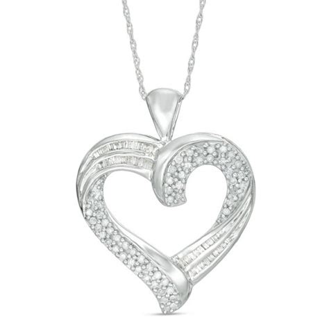 0 45 Ct T W Baguette And Round Diamond Heart Pendant In 10k White Gold Peoples Jewellers