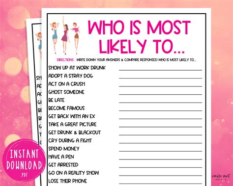 Who Is Most Likely To Game Ladies Night Party Games Fun Etsy