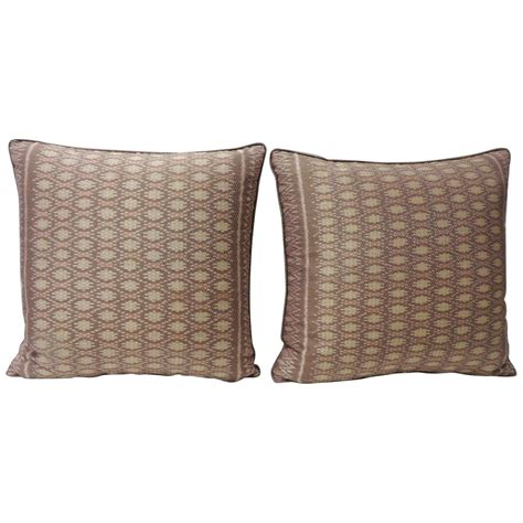 Pair Of Vintage Japanese Pink And Ecru Silk Floral Decorative Pillows