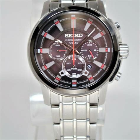 Mens Seiko Stainless Steel Solar Chronograph Wristwatch Model V175 0de0 Or 0ds8 Watchcharts